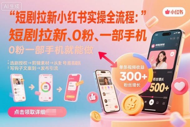 短剧拉新小红书实操全流程，0粉一部手机就可以做，详细教程-米创网