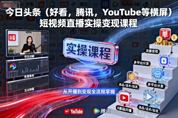 今日头条(好看，腾讯，YouTube等横屏)短视频直播实操变现课程-米创网