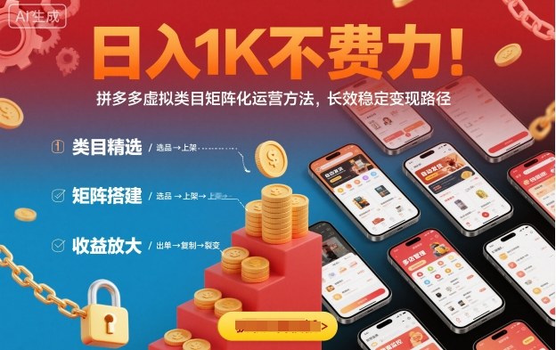 日入1K不费力！拼多多虚拟类目矩阵化运营方法，长效稳定变现路径-米创网