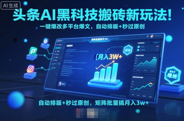 头条AI黑科技搬砖新玩法！一键爆改多平台爆文，自动排版+秒过原创，矩阵批量搞月入3w+【揭秘】-米创网