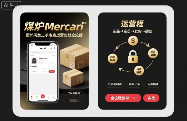 煤炉Mercari国外闲鱼二手电商运营实战全流程，仿品高利润，简单上手，闷声搞钱-米创网