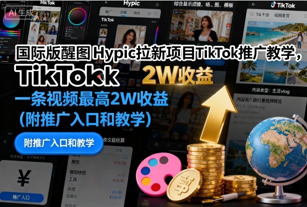 国际版醒图Hypic拉新项目TikTok推广教学，一条视频最高2W收益(附推广入口和教学)-米创网