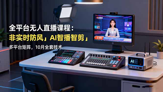 全平台无人直播课程：非实时防风＋AI智播智剪＋多平台矩阵，10月全套技术-米创网