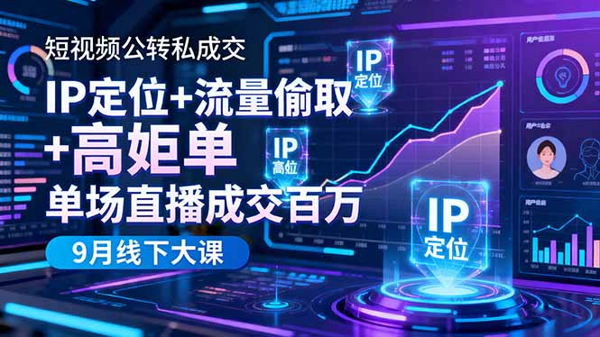短视频公转私成交9月线下大课，IP定位+流量偷取+高客单，单场直播成交百万-米创网