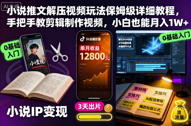 小说推文解压视频玩法保姆级详细教程，手把手教剪辑制作视频，小白也能月入1W+-米创网
