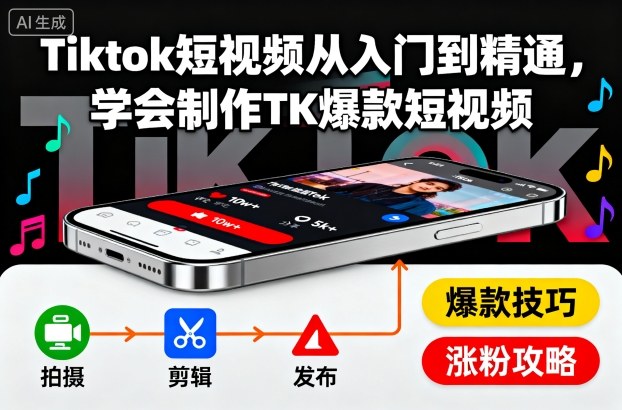 Tiktok短视频从入门到精通，学会制作TK爆款短视频-米创网