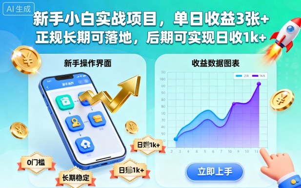 新手小白实战项目，单日收益3张+，正规长期可落地，后期可实现日收1k+【揭秘】-米创网
