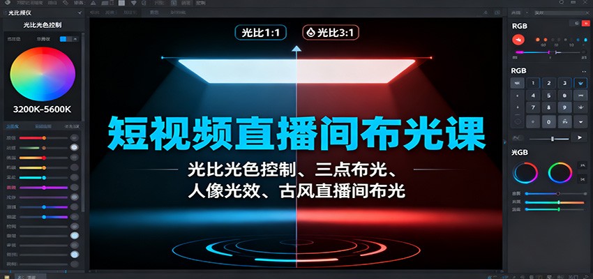 短视频直播间布光课：光比光色控制、三点布光、人像光效、古风直播间布光-米创网