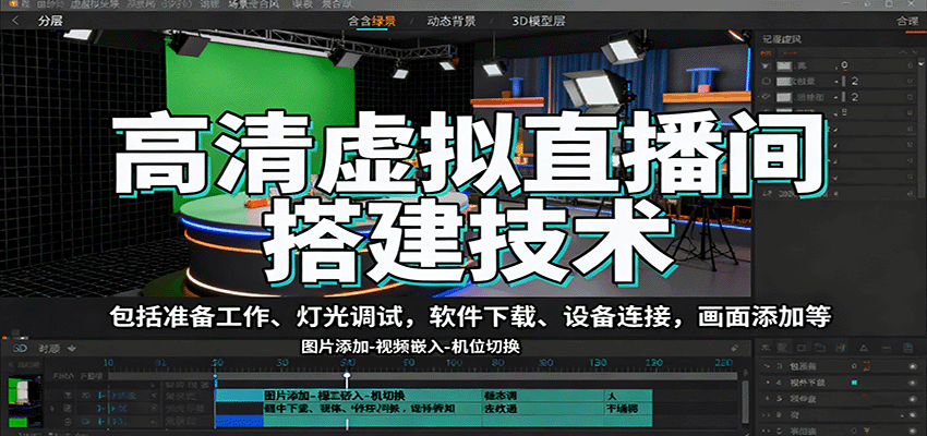 高清虚拟直播间搭建技术，包括准备工作、灯光调试，软件下载、设备连接，画面添加等-米创网
