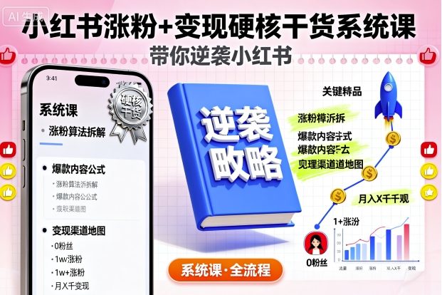 小红书涨粉+变现硬核干货系统课，带你逆袭小红书-米创网