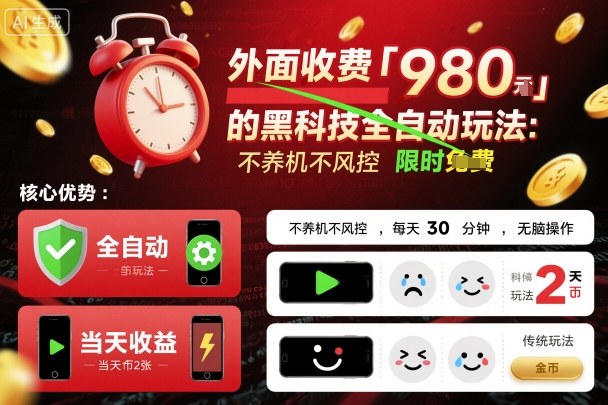 外面收费980的黑科技全自动玩法，不养机不风控，每天30分钟，无脑操作，当天收益2张【揭秘】-米创网