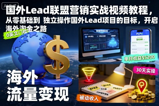 国外Lead联盟营销实战视频教程，从零基础到独立操作国外Lead项目的目标，开启海外淘金之路-米创网