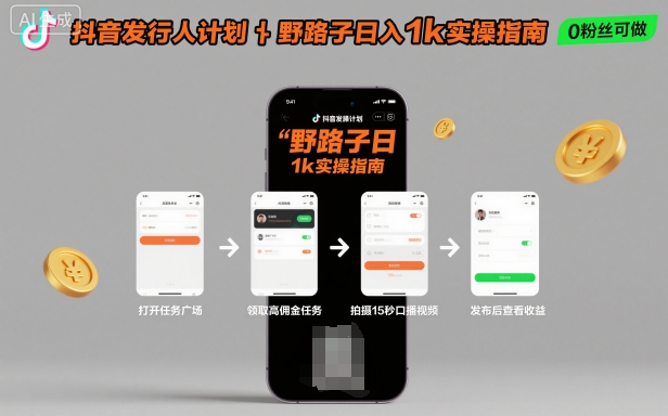 抖音发行人计划全新野路子玩法，随时随地，只要有手机，就能操作，日入1k+【揭秘】-米创网