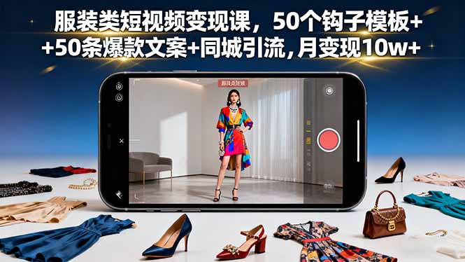 服装类短视频变现课，50个钩子模板+50条爆款文案+同城引流，月变现10w+-米创网