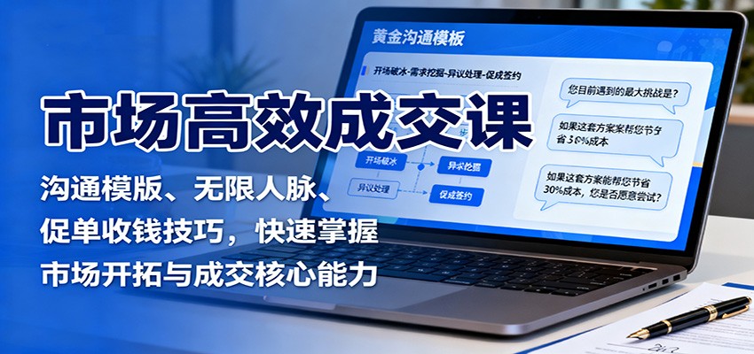 市场高效成交课：沟通模版、无限人脉、促单收钱技巧，快速掌握市场开拓与成交核心能力-米创网