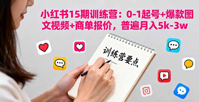 小红书15期训练营：0-1起号+爆款图文视频+商单报价，普遍月入5k-3w-米创网