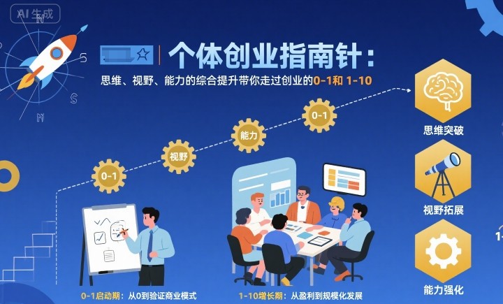 个体创业指南针，思维、视野、能力的综合提升带你走过创业的0-1和1-10【音频】-米创网