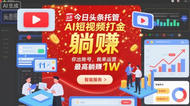 今日头条托管，AI短视频打金，你出账号，我来运营，最高躺賺1W【揭秘】-米创网
