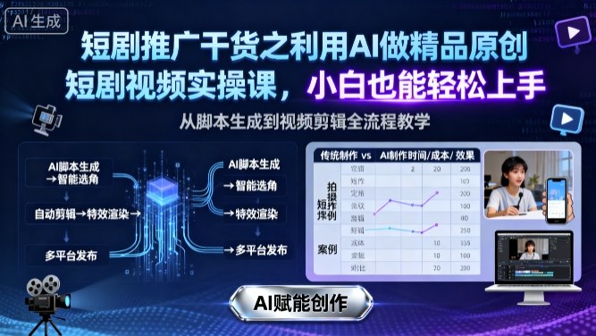 短剧推广干货之利用AI做精品原创短剧视频实操课，小白也能轻松上手-米创网