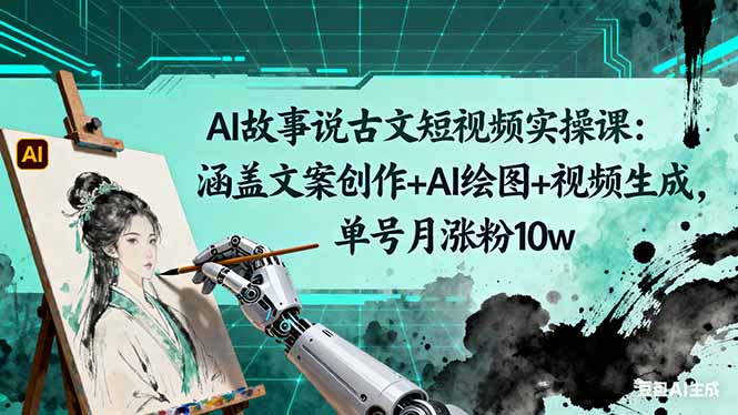 AI故事说古文短视频实操课：涵盖文案创作+AI绘图+视频生成，单号月涨粉10w-米创网