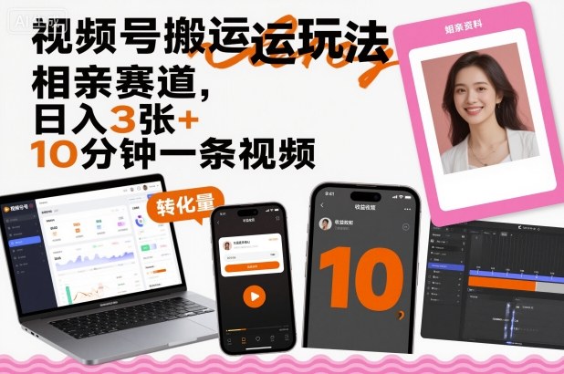 视频号搬运玩法，相亲赛道，日入3张+，10分钟一条视频-米创网