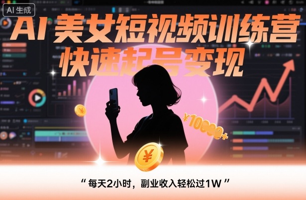 AI美女短视频训练营，快速起号变现，每天2小时，副业收入轻松过1W-米创网