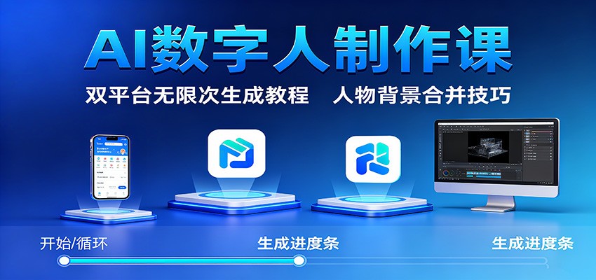 AI数字人制作课：双平台无限次生成教程，人物背景合并技巧-米创网
