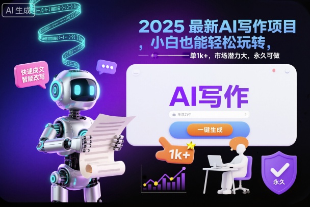2025最新AI写作项目，小白也能轻松玩转，一单1k+，市场潜力大，永久可做-米创网