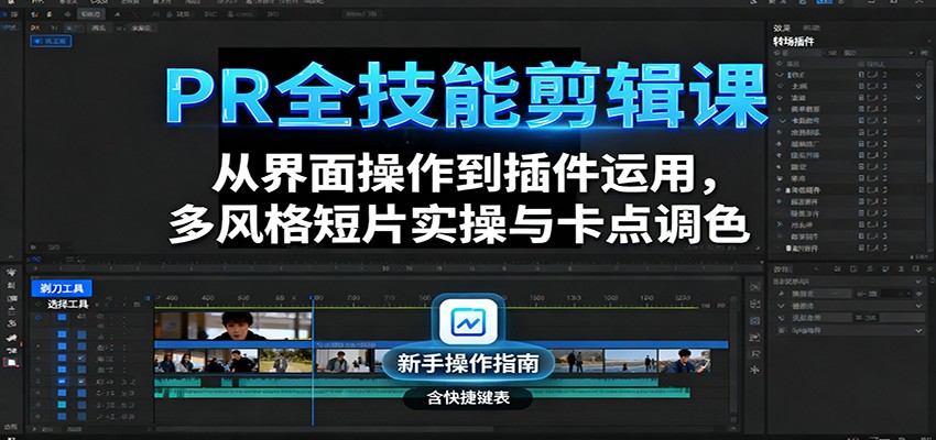 PR全技能剪辑课：从界面操作到插件运用，多风格短片实操与卡点调色-米创网