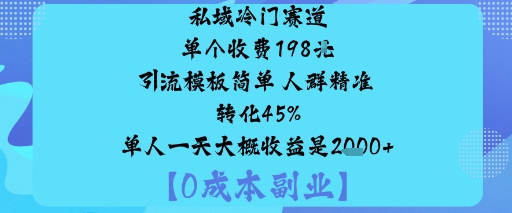 私域冷门赛道:单个收费198米引流模板简单人群精准转化45%单人一天大概收益是1k+-米创网