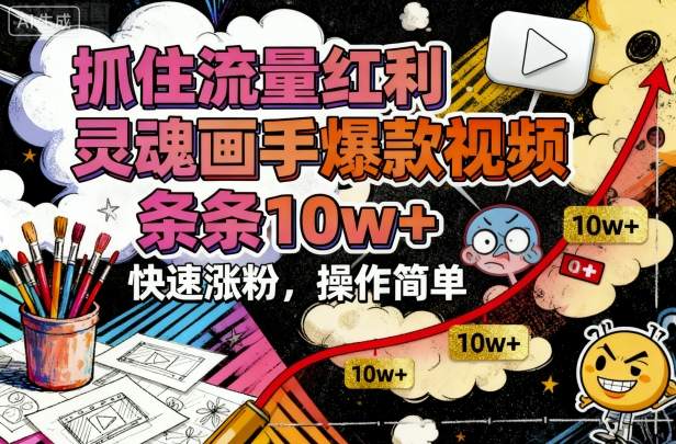 抓住流量红利，灵魂画手爆款视频，条条10w+，快速涨粉，操作简单-米创网