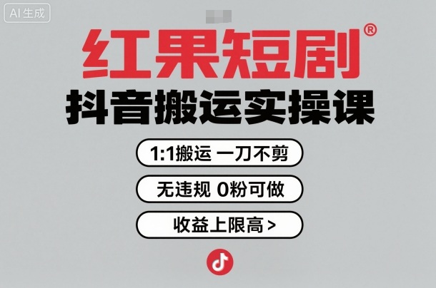 红果短剧拉新之抖音搬运实操课，1：1搬运，一刀不剪，无违规，0粉可做，收益上限高-米创网