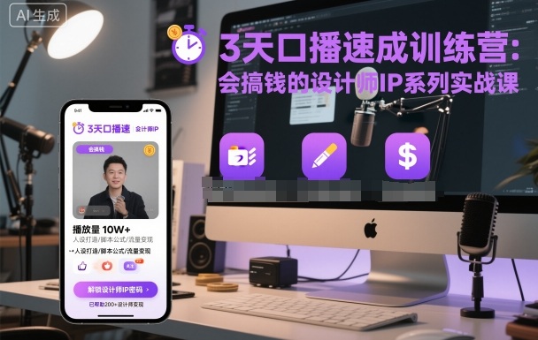 3天口播速成训练营，会搞钱的设计师IP系列实战课-米创网