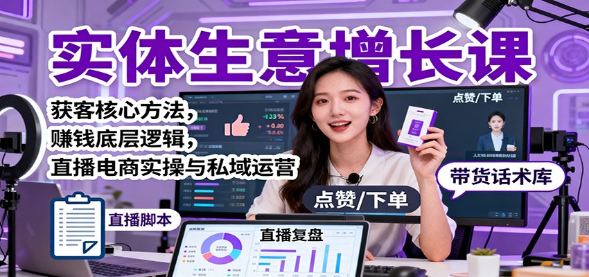 实体生意增长课：获客核心方法，赚钱底层逻辑，直播电商实操与私域运营-米创网