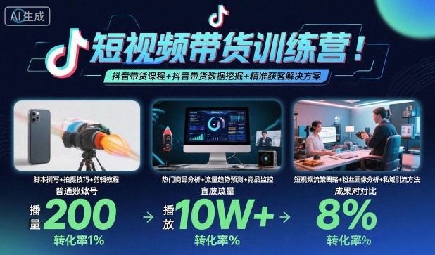 短视频带货训练营，抖音带货课程+抖音带货数据挖掘+精准获客解决方案-米创网