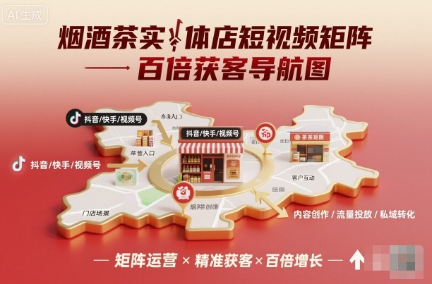 烟酒茶实体店短视频矩阵百倍获客导航图-米创网