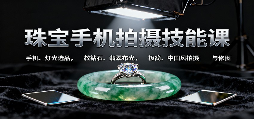 珠宝手机拍摄技能课:手机、 灯光选品，教钻石、翡翠布光，极简、中国风拍摄与修图-米创网