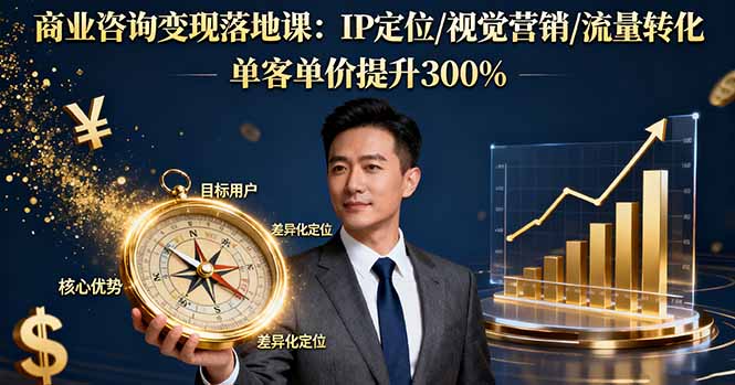 商业咨询变现落地课：IP定位/视觉营销/流量转化，单客单价提升300%-米创网