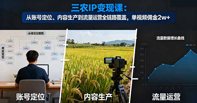 三农IP变现课：从账号定位、内容生产到流量运营全链路覆盖，单视频佣金2w+-米创网