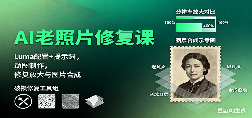 AI老照片修复课：Luma配置+提示词，动图制作，修复放大与图片合成-米创网