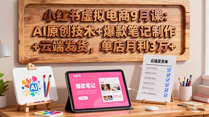 小红书虚拟电商9月课：AI原创技术+爆款笔记制作+云端发货，单店月利3万+-米创网