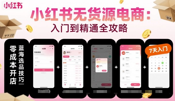 小红书无货源电商，入门到精通，开店+选品+笔记+剪辑+赛道+内容-米创网