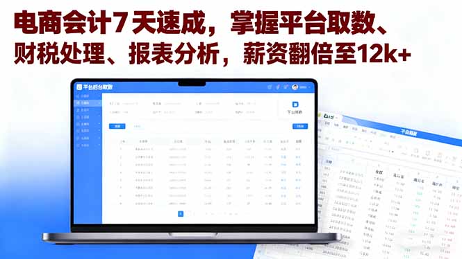 电商会计7天速成，掌握平台取数、财税处理、报表分析，薪资翻倍至12k+-米创网