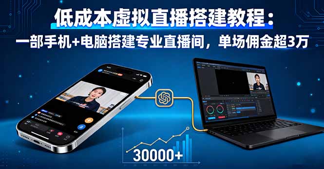低成本虚拟直播搭建教程：一部手机+电脑搭建专业直播间，单场佣金超3万-米创网
