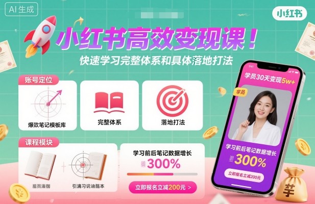 小红书高效变现课，快速学习小红书完整体系和具体落地打法-米创网