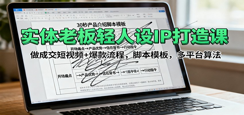 实体老板轻人设IP打造课：做成交短视频+爆款流程，脚本模板，多平台算法-米创网