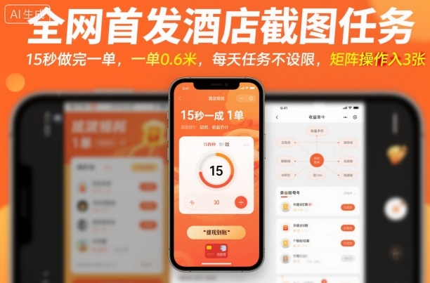 全网首发酒店截图任务，15秒做完一单，一单0.6米，每天任务不设限，矩阵操作日入3张【揭秘】-米创网