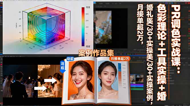 PR调色实战课：色彩理论+工具实操+婚礼医美/30+实操案例，月接单超2万-米创网