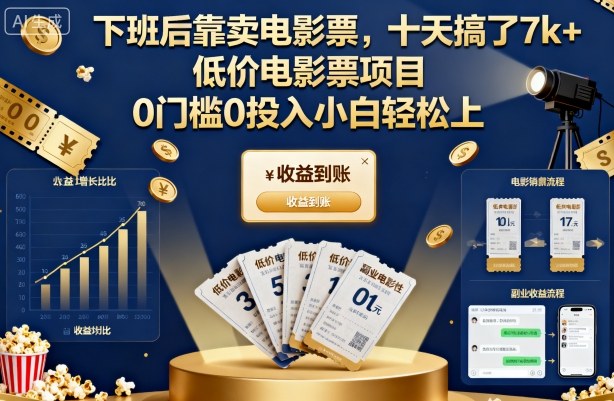 下班后靠卖电影票，十天搞了7k+，低价电影票项目，0门槛0投入小白轻松上手【揭秘】-米创网