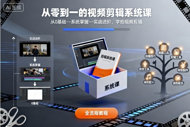 从零到一的视频剪辑系统课，从0基础–系统掌握–实战进阶，学拍视频剪辑-米创网